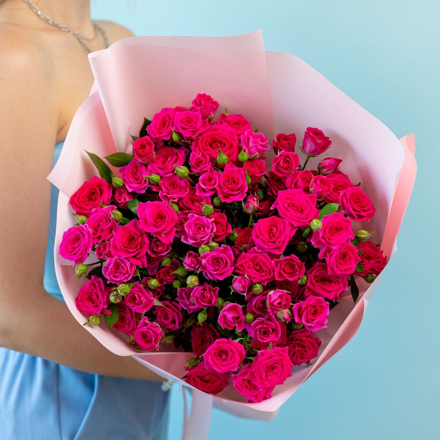 Кустовая роза 15 шт. малиновые