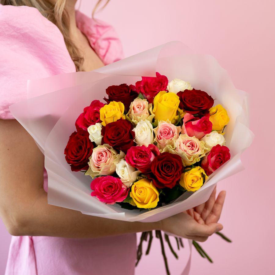 25 роз микс (Кения, 40см)