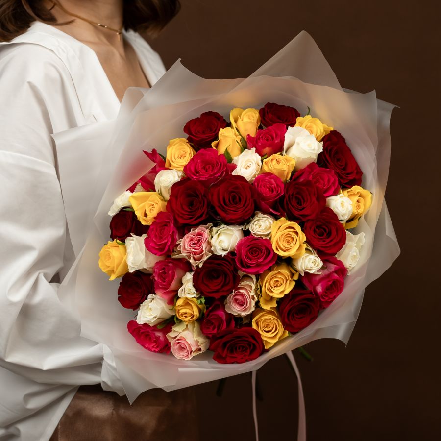 51 роза микс (Кения, 40см)