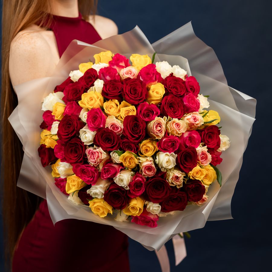 101 роза микс (Кения, 40см)