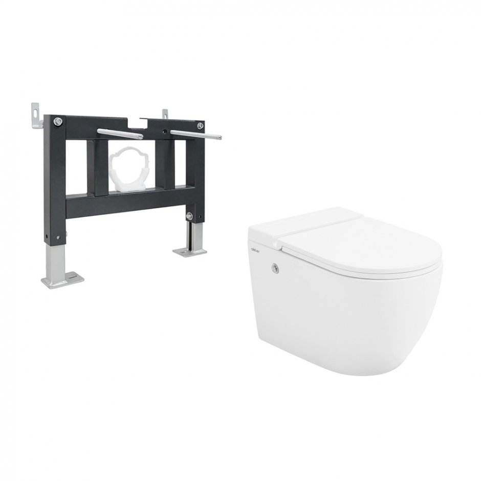 Изображение Комплект ABBER подвесной унитаз Bequem AC1108P белый с импульсным смывом с инсталляцией AC0101P