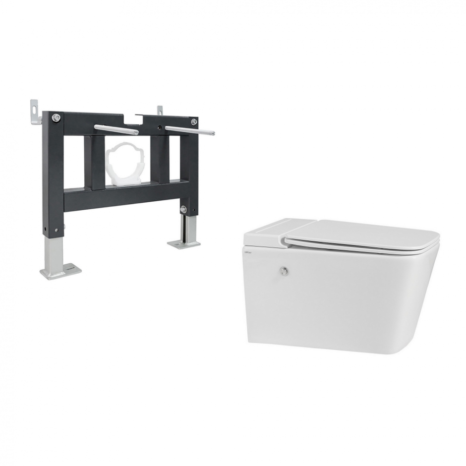 Изображение Комплект ABBER подвесной унитаз Rechteck AC1202P белый с импульсным смывом с инсталляцией AC0101P