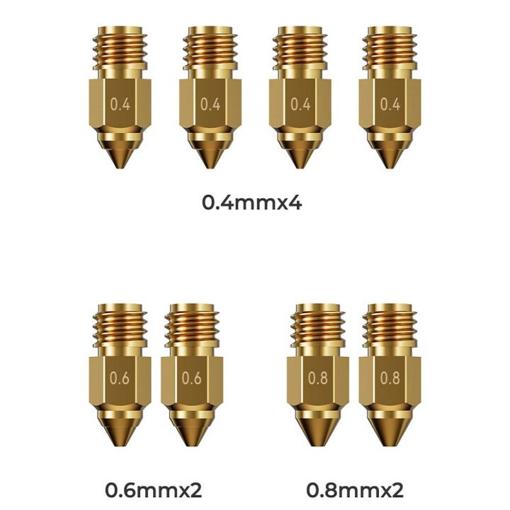 Набор латунных сопел Creality для 3D-принтера Ender-5 Max 0,4 мм (4 шт), 0,6 мм (2 шт), 0,8 мм (2 шт).