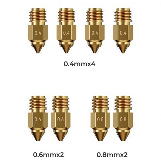 Набор латунных сопел Creality для 3D-принтера Ender-5 Max 0,4 мм (4 шт), 0,6 мм (2 шт), 0,8 мм (2 шт).