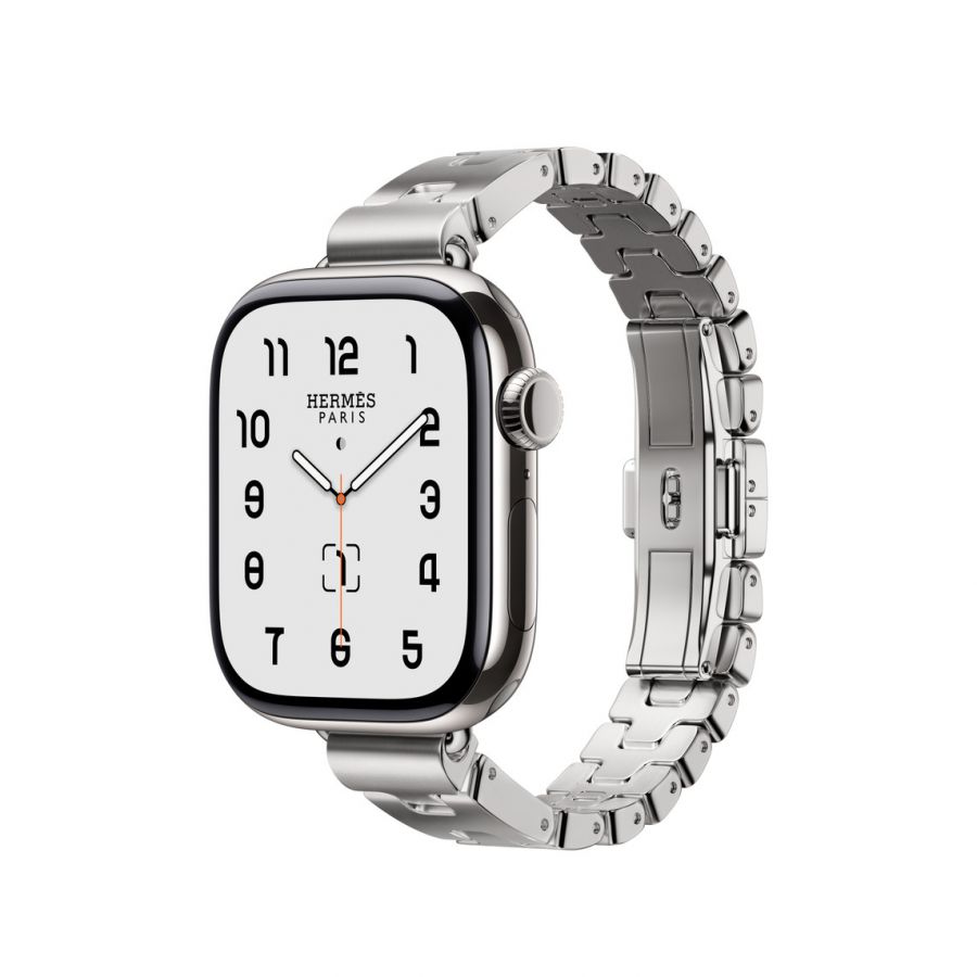 Часы Apple Watch Hermès Series 11 GPS + Cellular 42mm Silver Titanium Case with Stainless Steel Satiné Grand H Fin (Размер S)