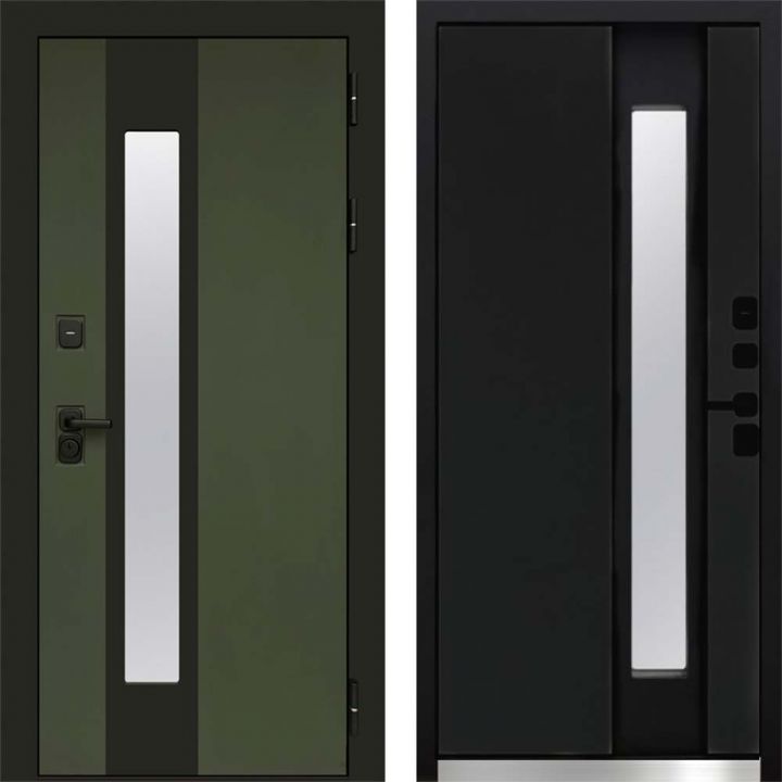 Входная дверь Termo-door Арктика Грин - Черный кварц с терморазрывом и стеклопакетом