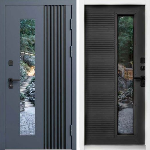 Входная дверь Termo-door Фортис - Бетон темный, белый короб с терморазрывом и стеклопакетом