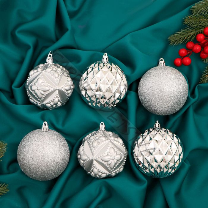 Ёлочные игрушки «Саманта», шары новогодние, d=8 см, 6 шт., серебро