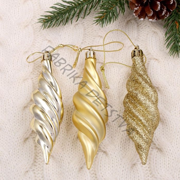 Ёлочные игрушки 6 шт. «Сосулька блестящая», 3x10 см, золото