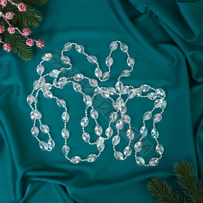 Бусы на ёлку «Льдинка», длина 2.7 м, d=15 мм, прозрачные перламутровые