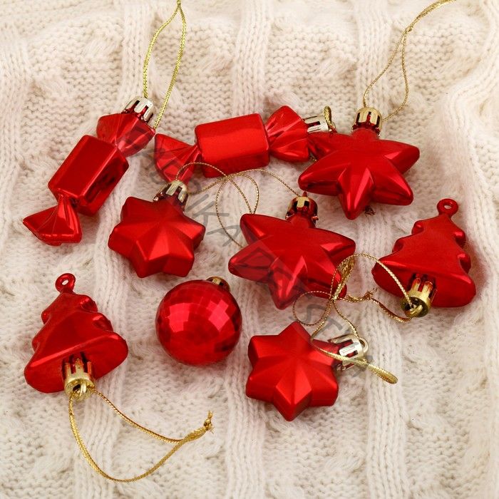 Ёлочные игрушки «Санда», шары новогодние, набор 10 шт., красный