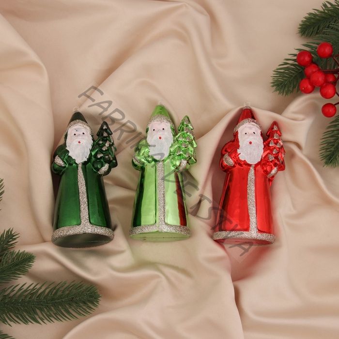 Ёлочные игрушки 3 шт. «Дед Мороз колор» 12x5.5 см, красный зелёный