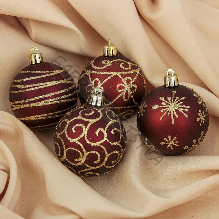 Ёлочные игрушки «Золотые узоры», шары новогодние, d=6 см, набор 4 шт.