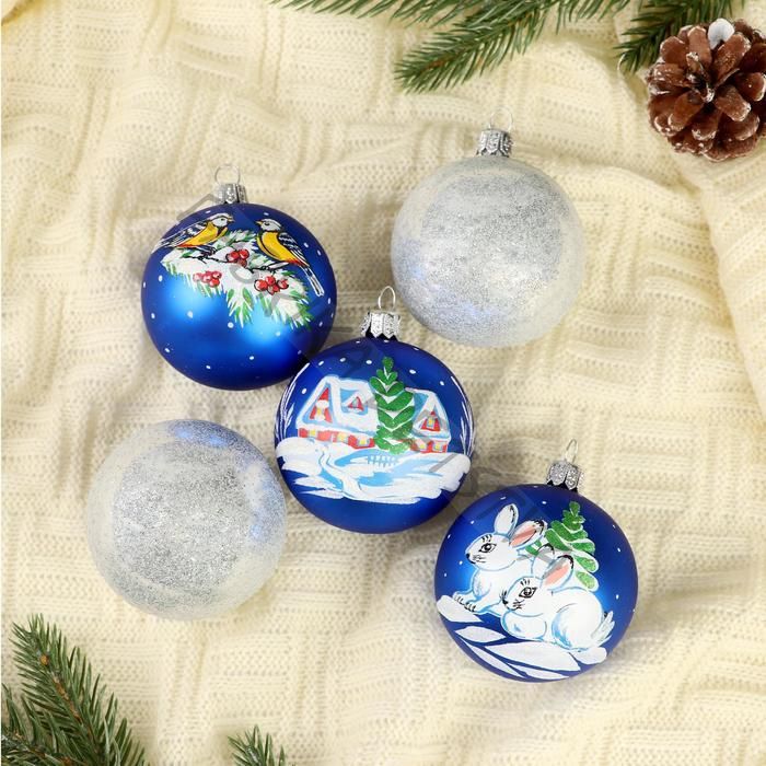 Набор новогодних шаров «Стужа», 5 шт., d=6 см, МИКС