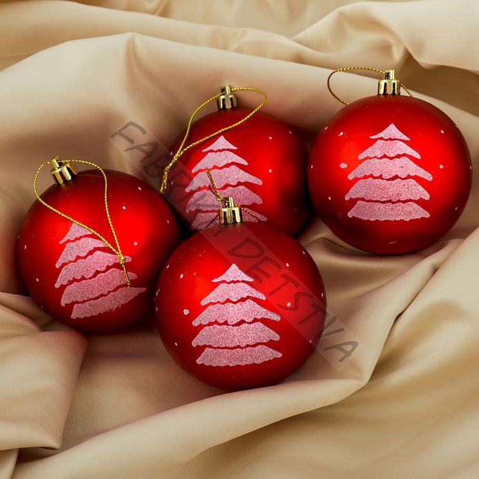 Ёлочные игрушки «Ёлочка», шары новогодние, d=8 см, набор 4 шт., красный