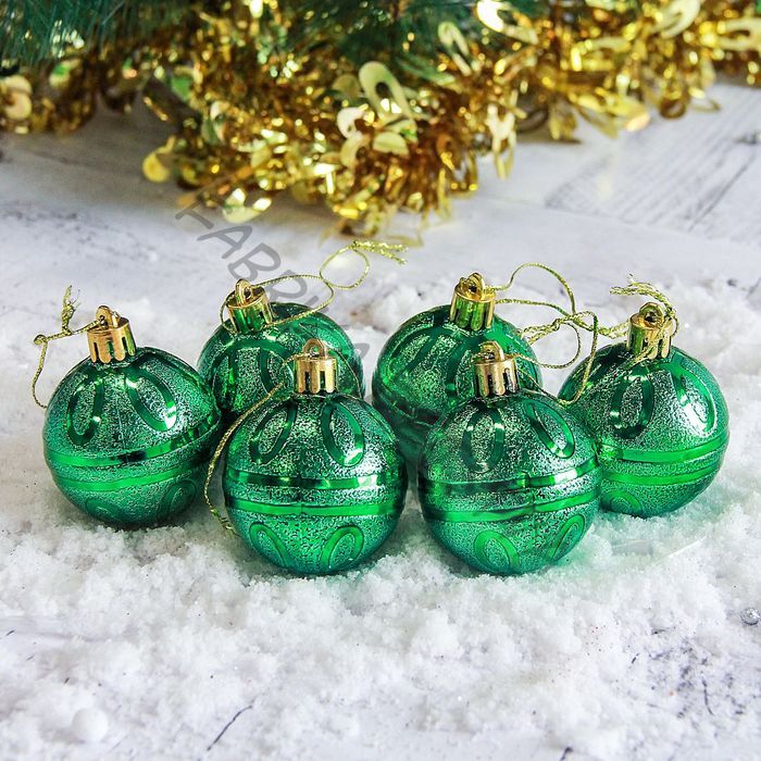 Ёлочные игрушки «Флёр», шары новогодние, набор 6 шт., d=5 см, зелёный