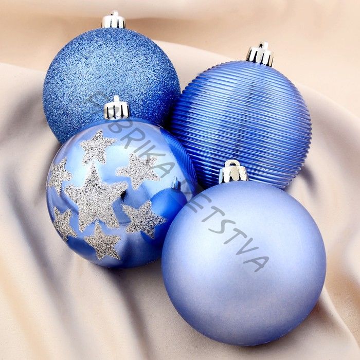 Ёлочные игрушки «Камея со звёздами», шары новогодние, набор d=8 см, 4 шт., синий