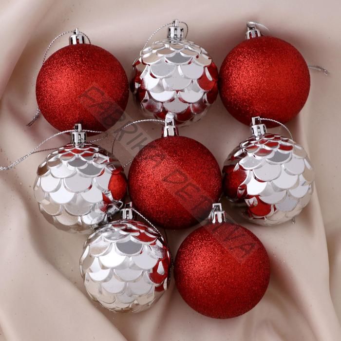 Ёлочные игрушки «Шишечки и блеск», шары новогодние, d=6 см, набор 8 шт., серебро красный