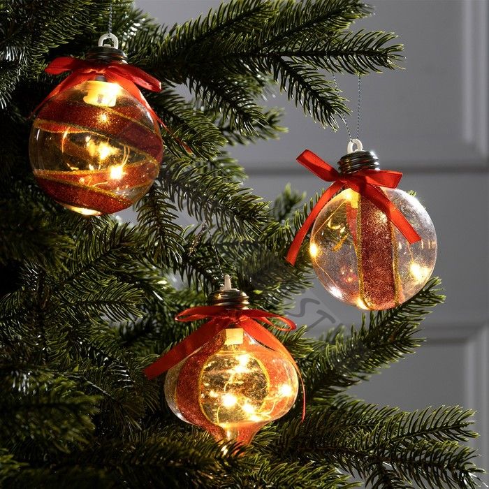 Набор ёлочных шаров Luazon Lighting, 3 шт, от батареек, свечение тёплое белое