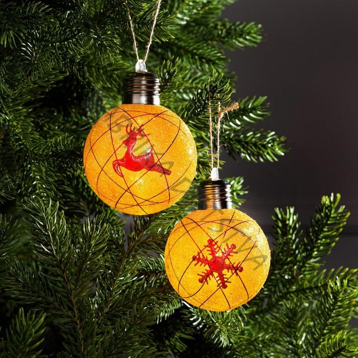 Набор ёлочных шаров «Красные нити», 2 шт, d=8 см, 1 LED, от батареек, свечение тёплое белое