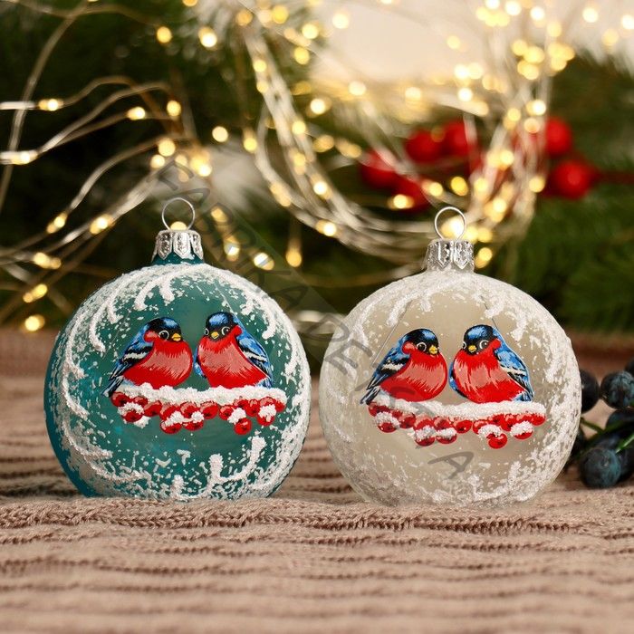 Ёлочный шар «Снегири», новогодний, d=7.5 см, МИКС