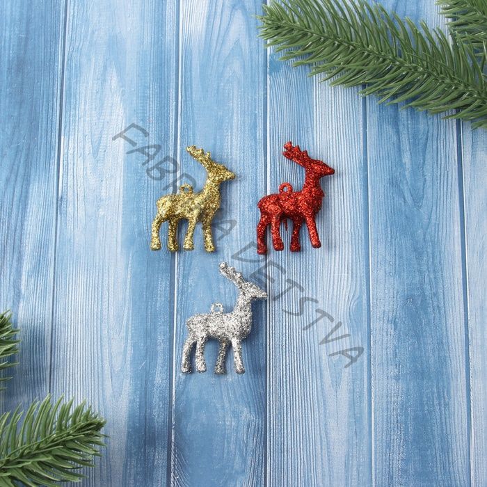 Ёлочные игрушки 3 шт. «Зимнее волшебство. Олени-малыши» пластик, 4x3.5 см, МИКС