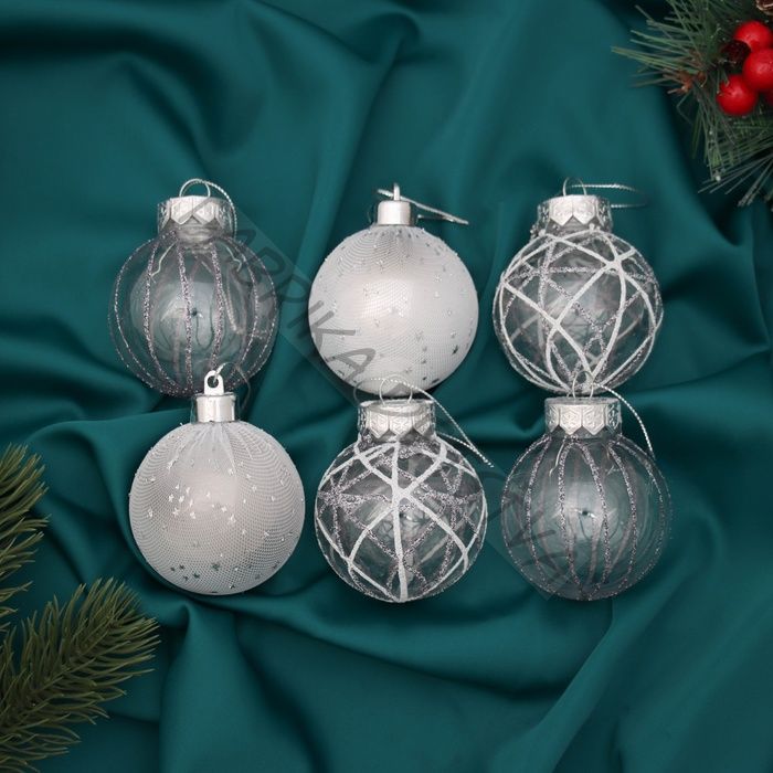 Ёлочные игрушки «Зимняя долина», шары новогодние, d=6 см, набор 6 шт., серебро