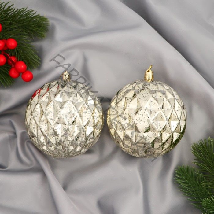 Ёлочные игрушки «Винтаж», шары новогодние, d=10 см, набор 2 шт., грани, золотистый