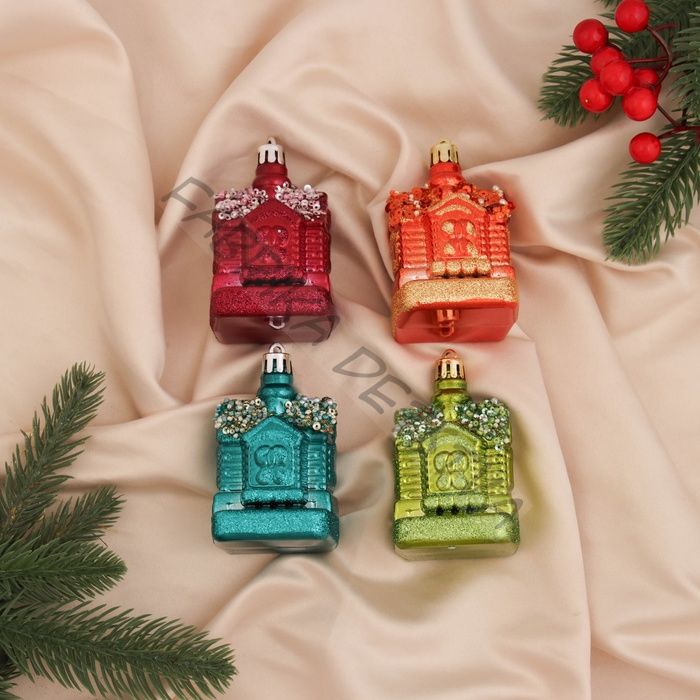 Ёлочные игрушки 4 шт. «Сказочный домик» 8x4.5 см, МИКС