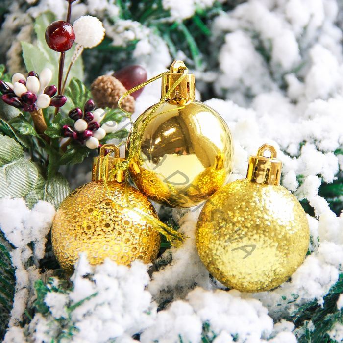 Ёлочные игрушки «Анданте», шары новогодние, набор 12 шт., d=4 см, золотистый