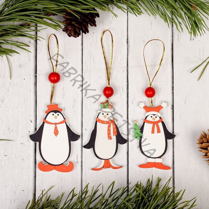 Елочная игрушка «Пингвинчики в шапочках», одностороняя, МИКС