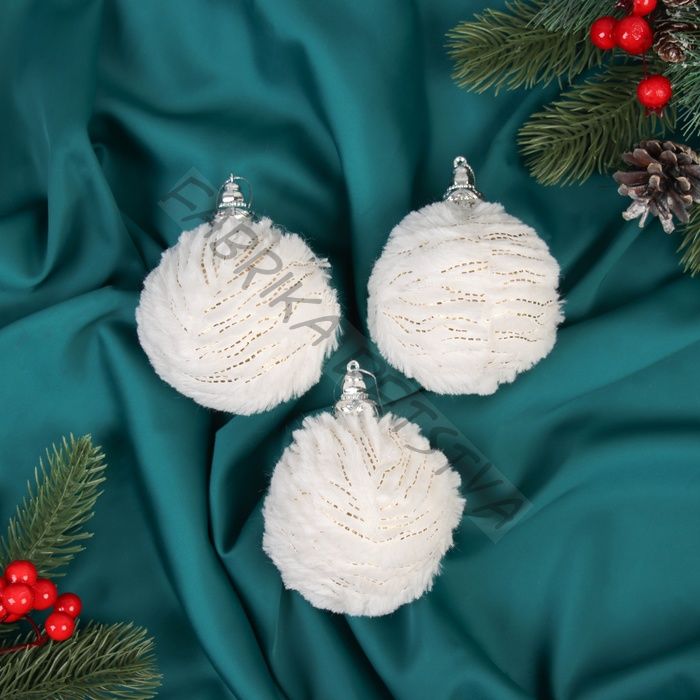 Ёлочные игрушки «Нежность», шары новогодние, d=8 см, набор 3 шт., полосы, белый