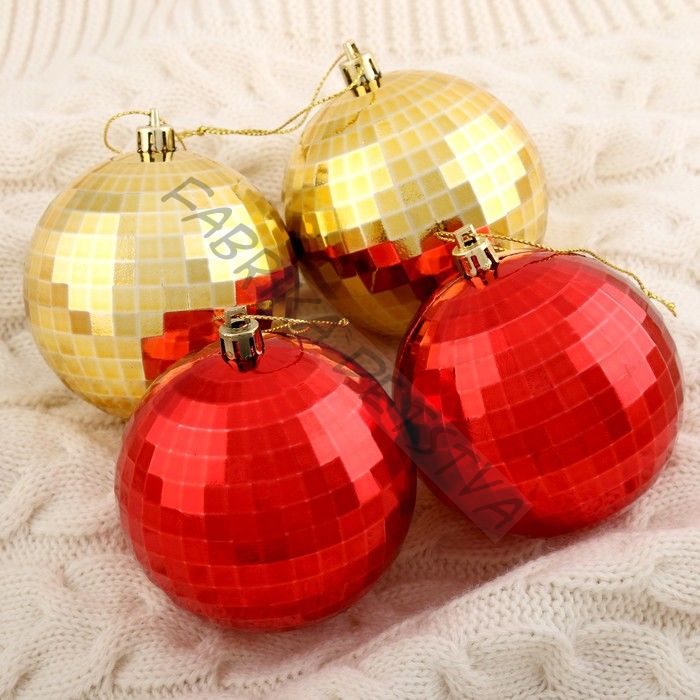 Ёлочные игрушки «Диско», шары новогодние, d=8 см, набор 4 шт., красный/золотистый