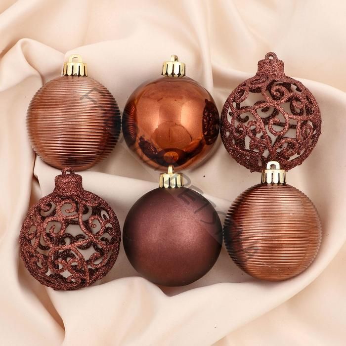 Ёлочные игрушки «Ажурный блеск», шары новогодние, d=6 см, набор 16 шт., коричневый