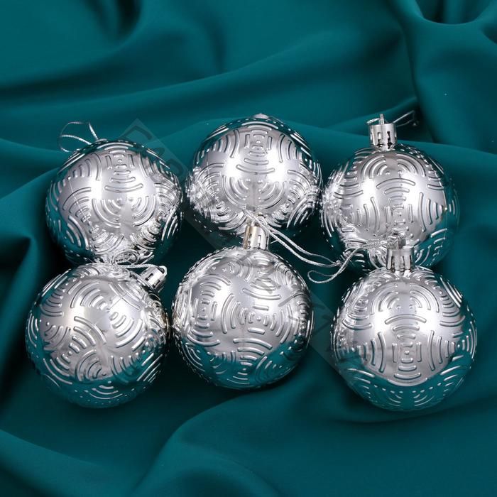 Ёлочные игрушки «Объёмные бантики», шары новогодние, d=6 см, набор 6 шт., серебро
