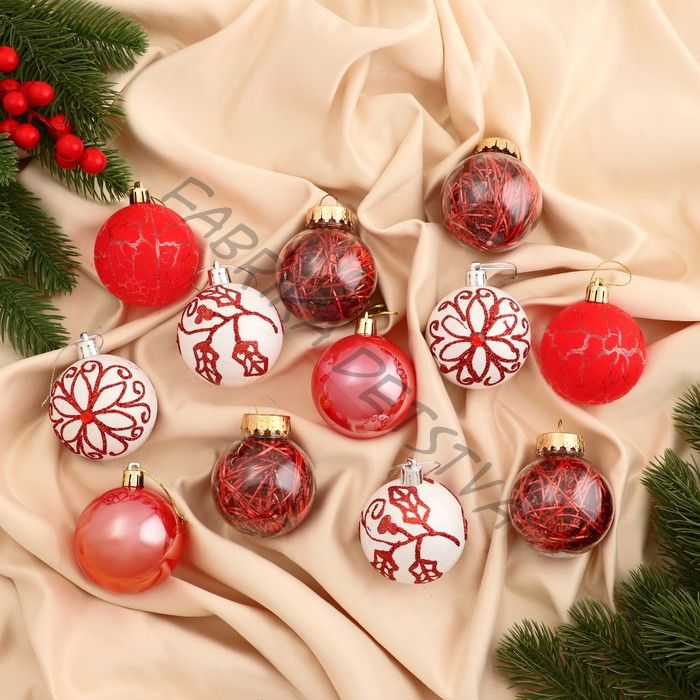 Ёлочные игрушки «Мелодия элитная», шары новогодние, d=6 см, набор 12 шт., ассорти, белый/красный