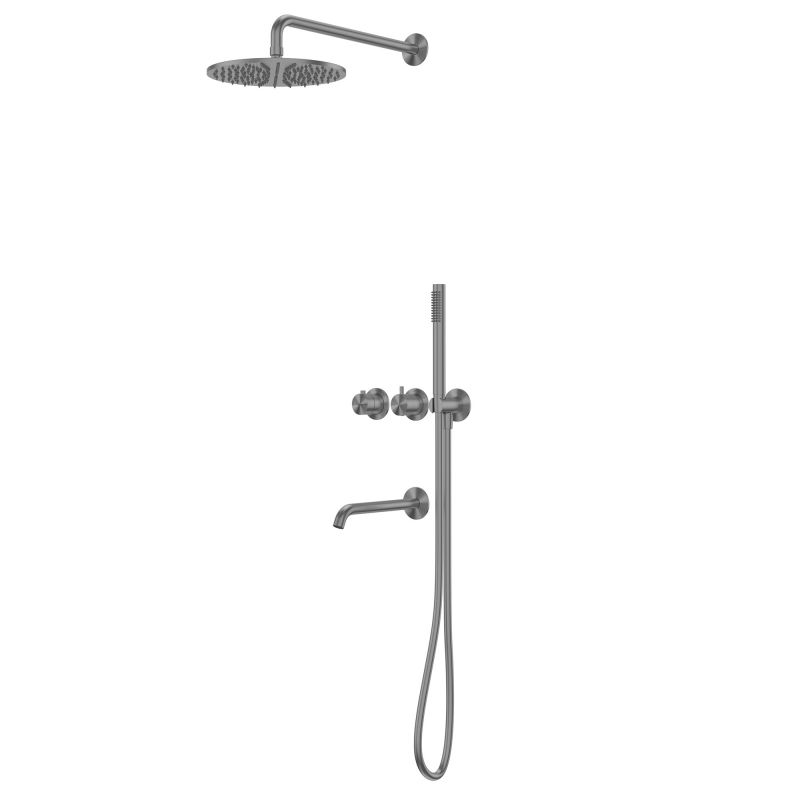 Душевая система ABBER Wasser Kreis 316 AF8150BGG скрытого монтажа с изливом, термостат, оружейная сталь брашированная