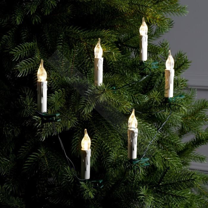 Гирлянда «Нить» 6 м с насадками «Свечи на прищепке», IP20, тёмная нить, 30 LED, свечение тёплое белое, 220 В