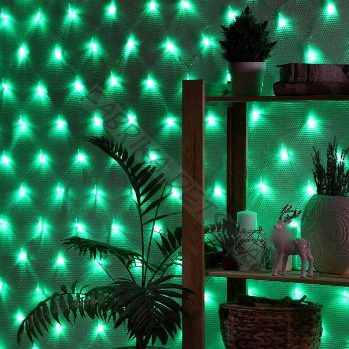 Гирлянда «Сеть» 1.6 x 1.6 м, IP20, прозрачная нить, 144 LED, свечение зелёное, 8 режимов, 220 В