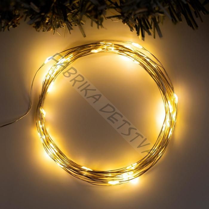 Гирлянда «Нить» 5 м роса, IP20, серебристая нить, 50 LED, 2 режима, батарейки AAх3 (не в комплекте), свечение тёплое белое