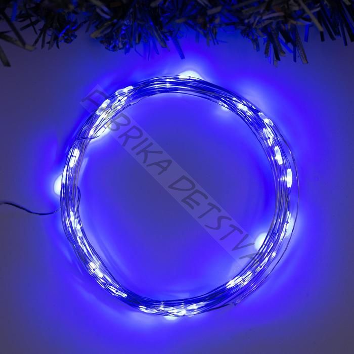 Гирлянда «Нить» 5 м роса, IP20, серебристая нить, 50 LED, 2 режима, батарейки AAх3 (нет в комплекте), свечение синее