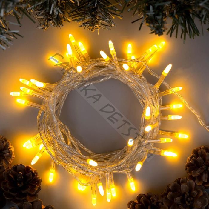 Гирлянда «Нить» 5 м с насадками «Игла», IP20, прозрачная нить, 50 LED, свечение жёлтое, 8 режимов, 220 В