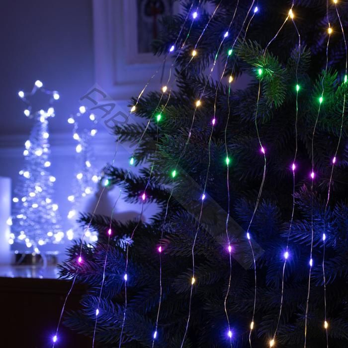 Гирлянда «Конский хвост» 10 нитей по 2 м, IP20, серебристая нить, 200 LED, свечение мульти, 12 В