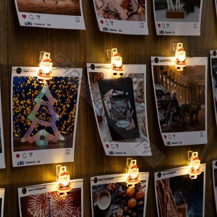 Гирлянда «Нить» 2 м роса с насадками «Прищепки с Дедом Морозом», IP20, серебристая нить, 20 LED, батарейки ААх2 (нет в комплекте), свечение тёплое белое