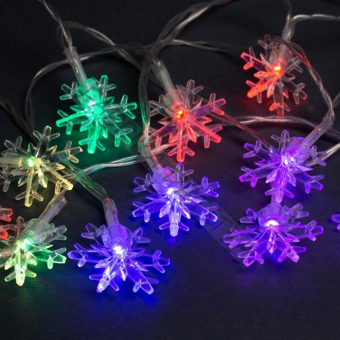 Гирлянда «Нить» 3 м с насадками «Снежинки большие», IP20, прозрачная нить, 20 LED, батарейки AAх3 (нет в комплекте), свечение мульти