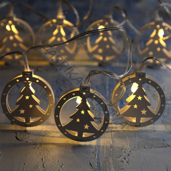 Гирлянда «Нить» 2 м с насадками «Ёлка», IP20, прозрачная нить, 10 LED, свечение тёплое белое, AAх2