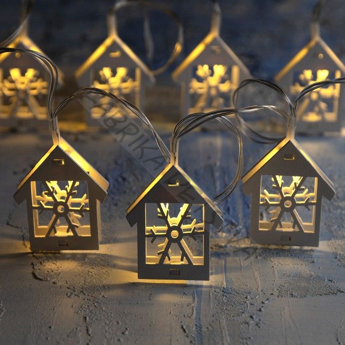 Гирлянда «Нить» 2 м с насадками «Домик», IP20, прозрачная нить, 10 LED, свечение тёплое белое, AAх2