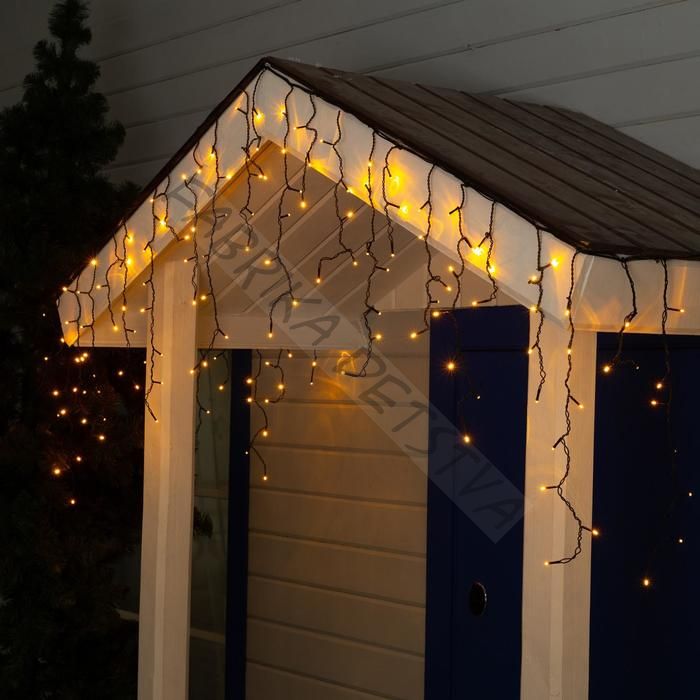 Гирлянда «Бахрома» 3 x 0.6 м, IP44, УМС, тёмная нить, 160 LED, свечение жёлтое, 220 В