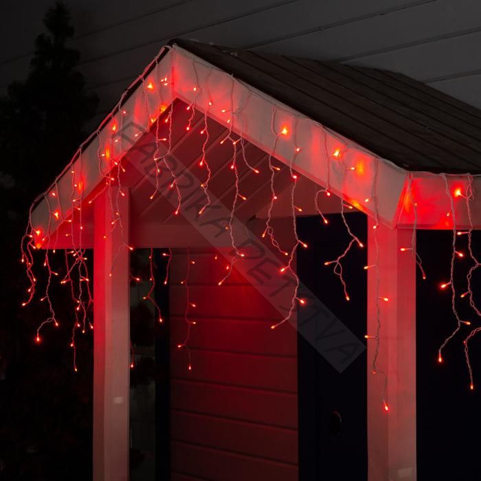 Гирлянда «Бахрома» 3 x 0.6 м, IP44, УМС, белая нить, 160 LED, свечение красное, 220 В