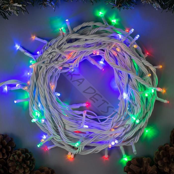 Гирлянда «Нить» 10 м, IP44, УМС, белая нить, 100 LED, свечение мульти, 220 В